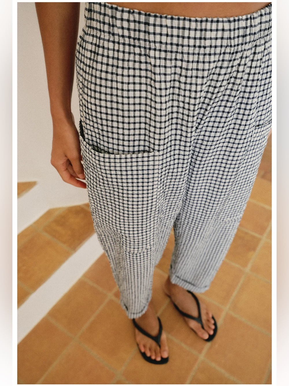 NWT Zara Cotton Gingham/Plaid Elastic Waist Pants NEW - Picture 5 of 10